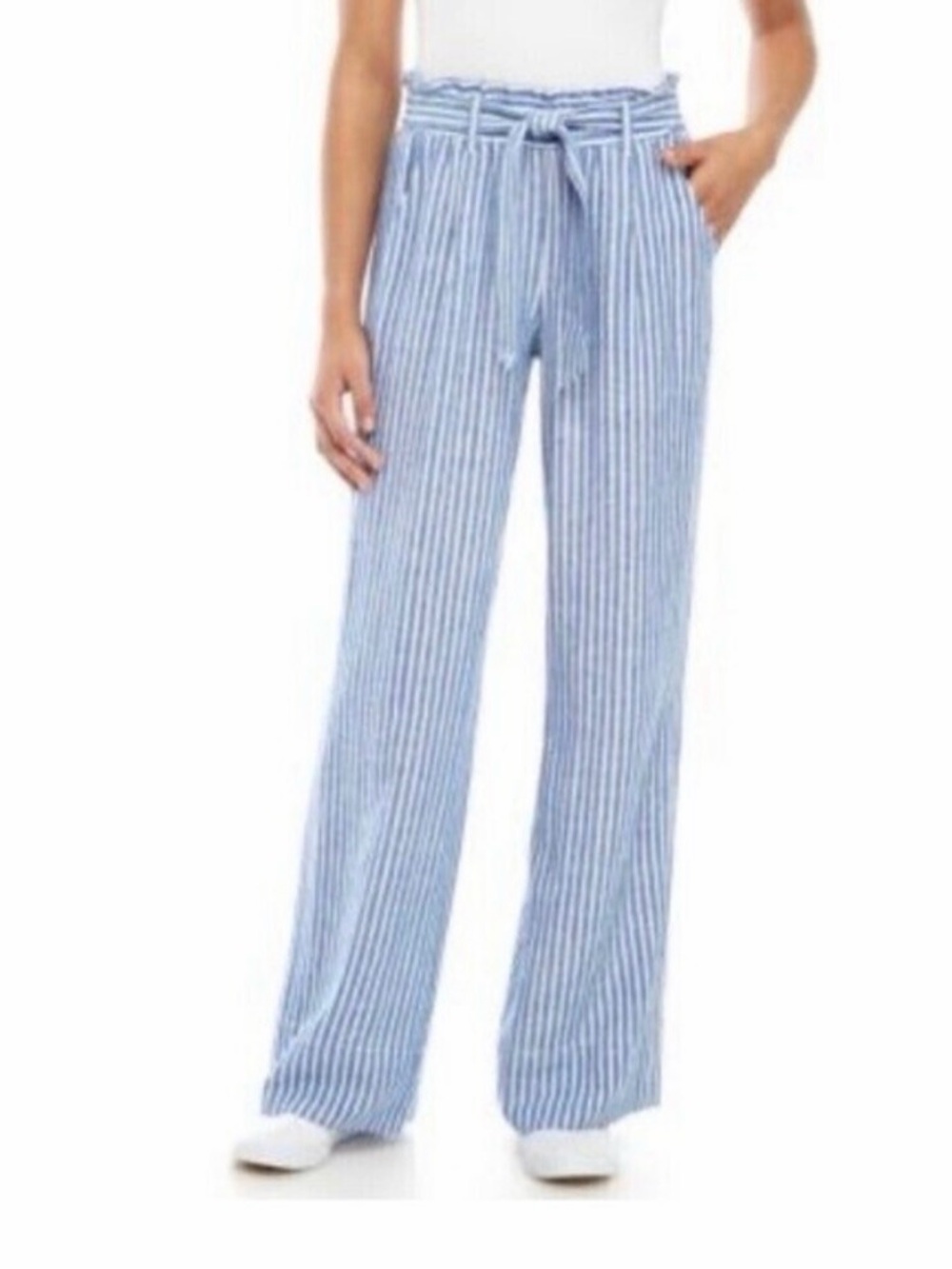 Jolt wide leg linen striped pants with cuffs